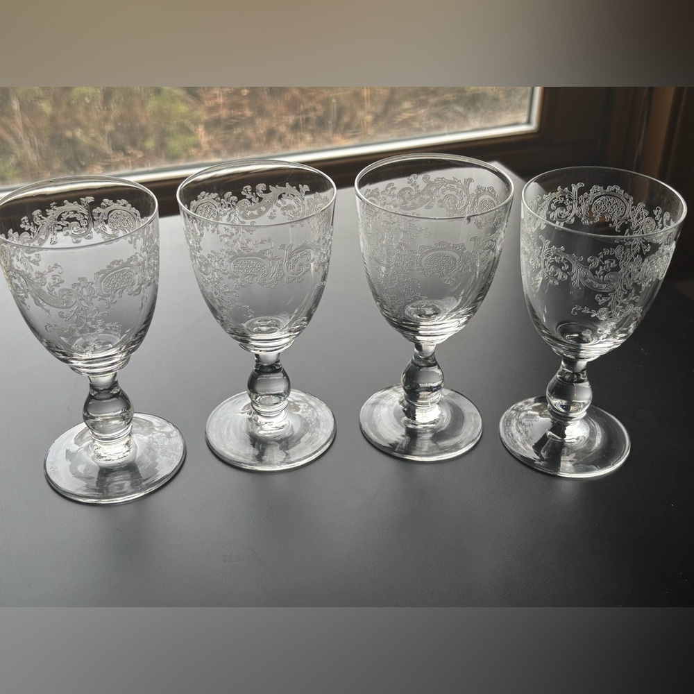 Etched Bavarian glasses, four (4 oz)